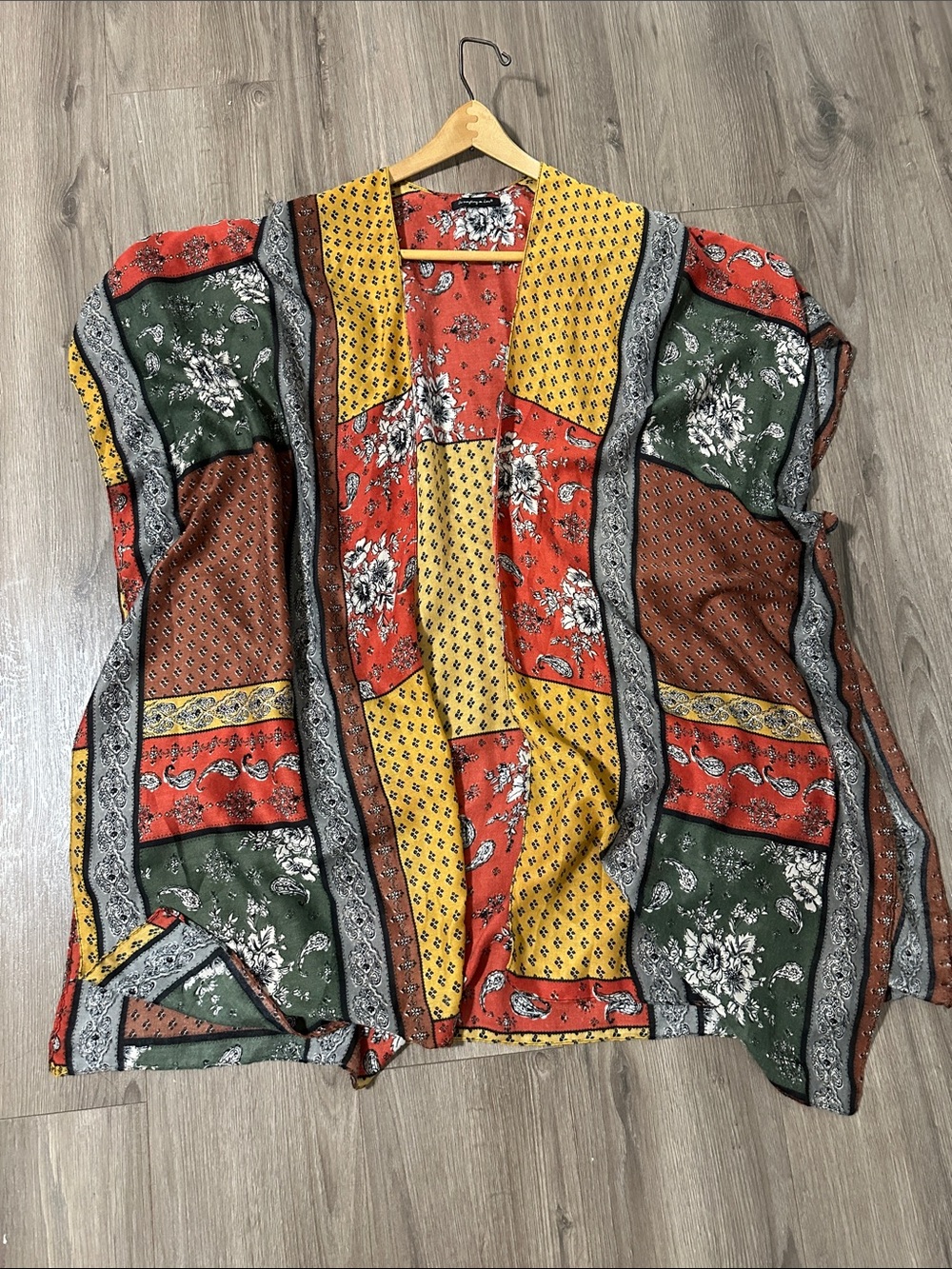 Do everything in love Multicolor Kimono Patchwork Open-Front Fall Colors OS